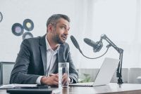 man talking on podcast